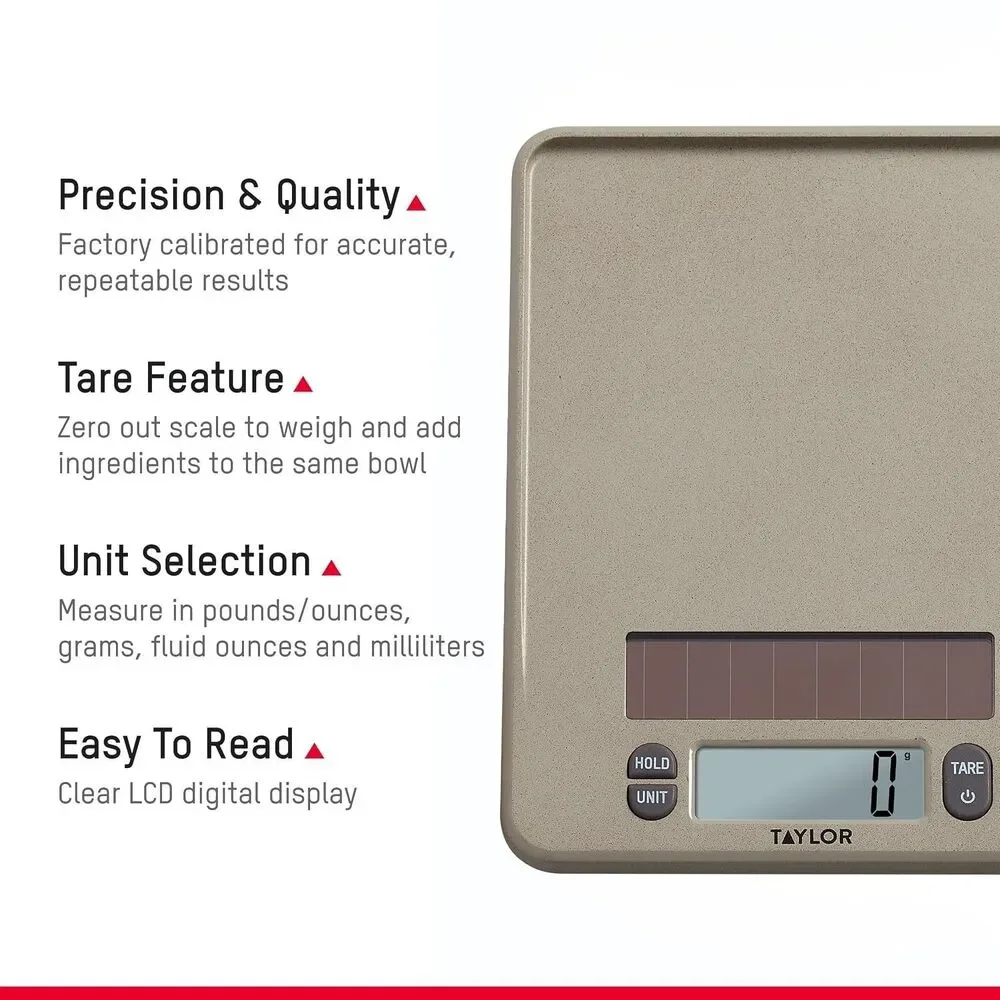 Taylor 11lb Digital Kitchen Scale – Solar Powered, No Batteries Needed Precision